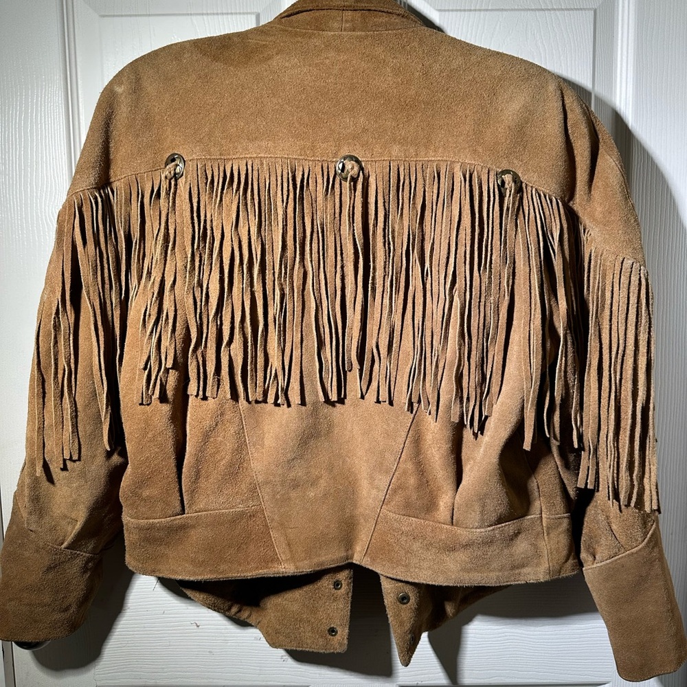 Women’s vintage Tan Leather Jacket with fringe size Medium - Picture 6 of 6